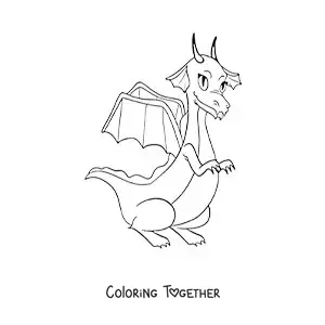Coloring page of a cartoon female dragon sitting down