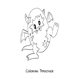Coloring page of an egg with a baby dragon walking