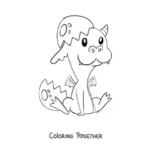 Coloring page of an egg with a baby dragon sitting down