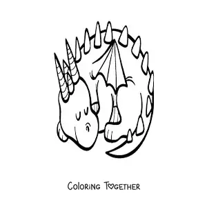 Coloring page of a sleeping dragon