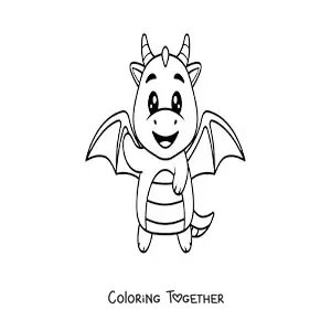 Coloring page of a kawaii dragon waving