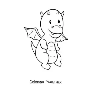 Coloring page of a simple cartoon dragon flying