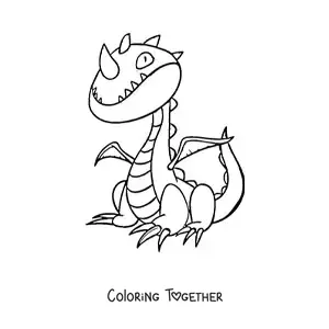 Coloring page of a cartoon dragon with one horn