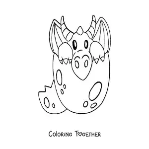 Coloring page of an egg with a baby dragon