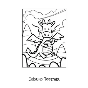Coloring page of a cartoon flying dragon