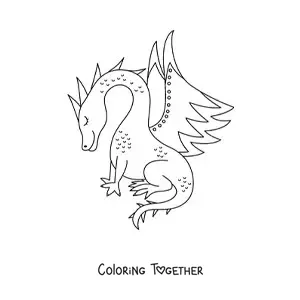 Coloring page of a dragon sitting with no background