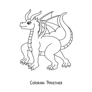 Coloring page of a big flying dragon