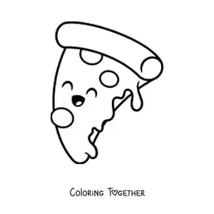 Coloring page of a smiling kawaii pizza slice