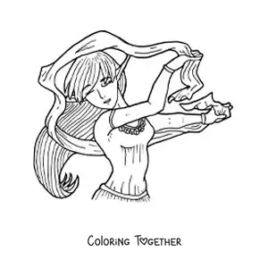 Coloring page of a cartoon fantasy elf
