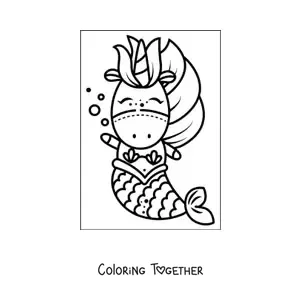 Coloring page of a kawaii unicorn mermaid