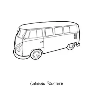 Coloring page of a Volkswagen T2 van