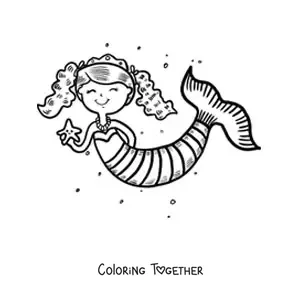 Coloring page of a mermaid princess with a starfish