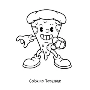 Coloring page of an animated pizza slice