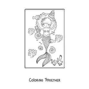 Coloring page of a cute mermaid with an afro