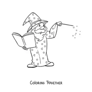 Coloring page of a sorcerer in motion