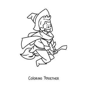 Coloring page of a sorcerer flying on his broom
