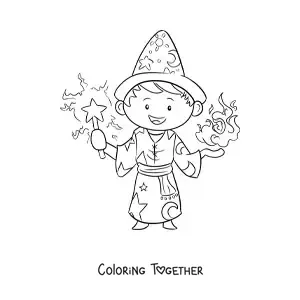 Coloring page of a sorcerer in a duel