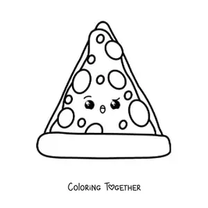 Coloring page of an animated kawaii pizza slice