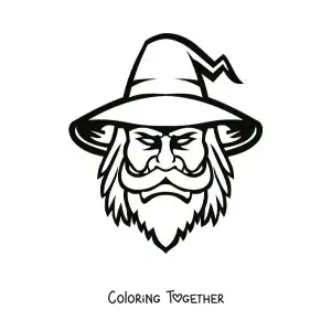 Coloring page of the face of an evil sorcerer