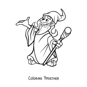 Coloring page of a cartoon of a sorcerer