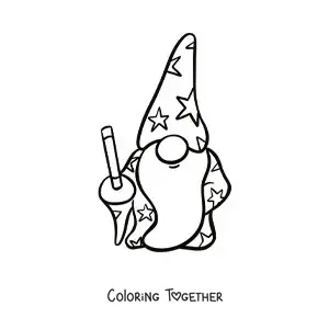 Coloring page of a cute gnome sorcerer