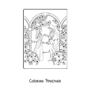 Coloring page of the wedding of the princess and the prince