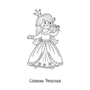 Coloring page of a kawaii princess with a rose