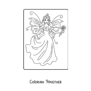 Coloring page of a magical fairy princess