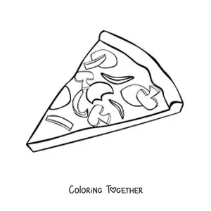 Coloring page of a pizza slice with several toppings