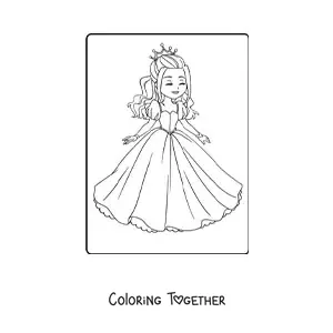 Coloring page of a cute cheerful princess