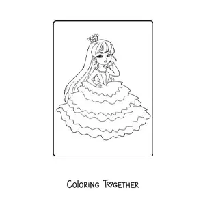 Coloring page of an elegant cartoon princess