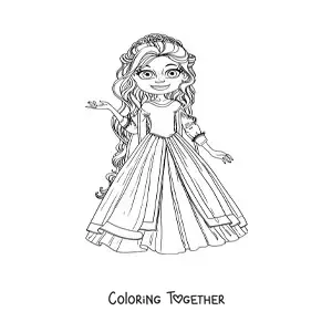 Coloring page of a cartoon princess Rapunzel
