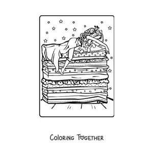 Coloring page of the princess and the pea