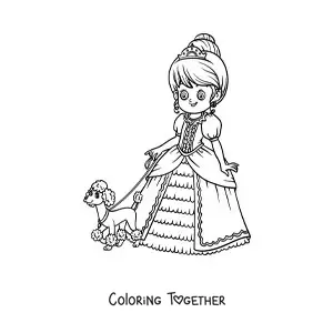 Coloring page of Cinderella with her pet