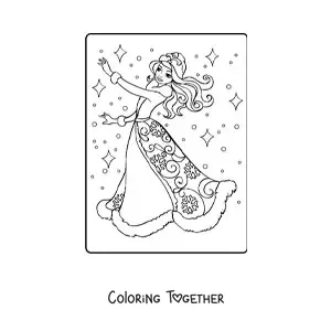 Coloring page of a beautiful snow princess