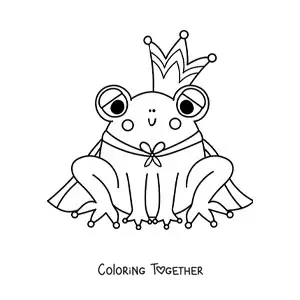 Coloring page of a kawaii prince turned into a frog