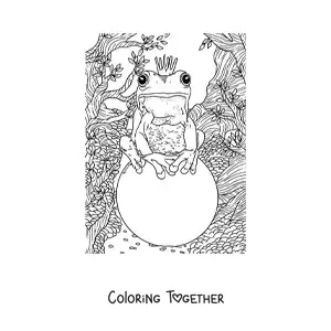 Coloring page of a realistic prince turned into a frog