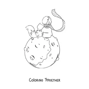 Coloring page of the Little Prince and the fox
