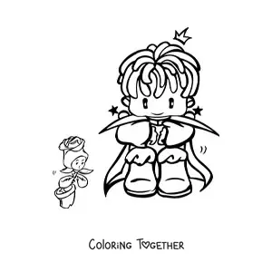 Coloring page of the Little Prince and his rose