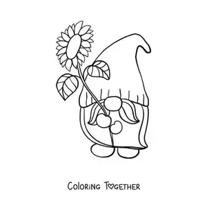 Coloring page of a garden gnome with a sunflower