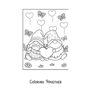 Coloring page of a couple of gnomes in love on Valentine's Day