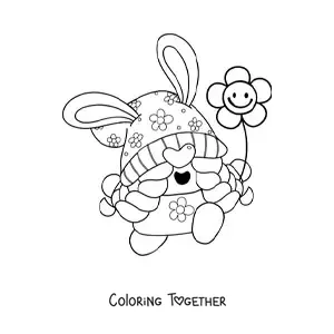 Coloring page of a funny Easter gnome with a flower