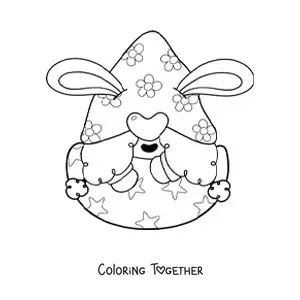 Coloring page of a gnome with an Easter egg