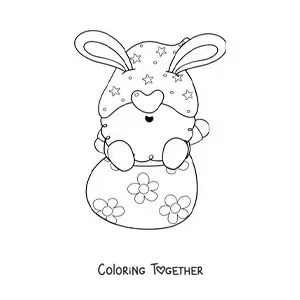 Coloring page of a bearded gnome sitting on an Easter egg