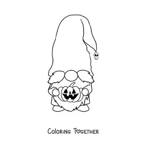 Coloring page of a Halloween gnome with a pumpkin
