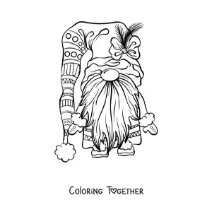 Coloring page of an animated Christmas gnome