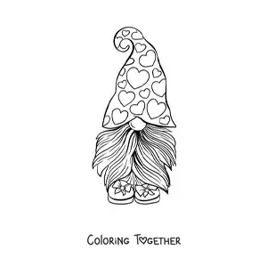 Coloring page of a Valentine's Day gnome