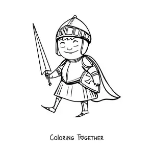 Coloring page of an animated Templar knight