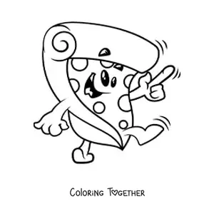 Coloring page of an animated pizza waving