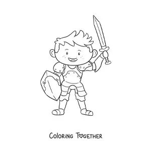 Coloring page of an animated ancient knight